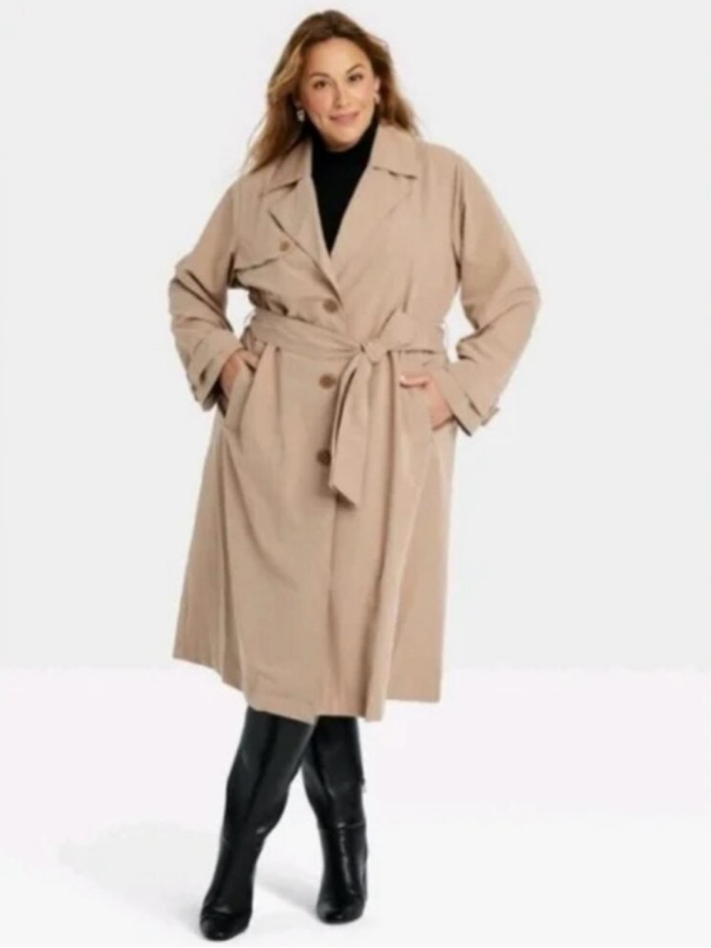 Ava & Viv Beige Self-Tie Trench Coat